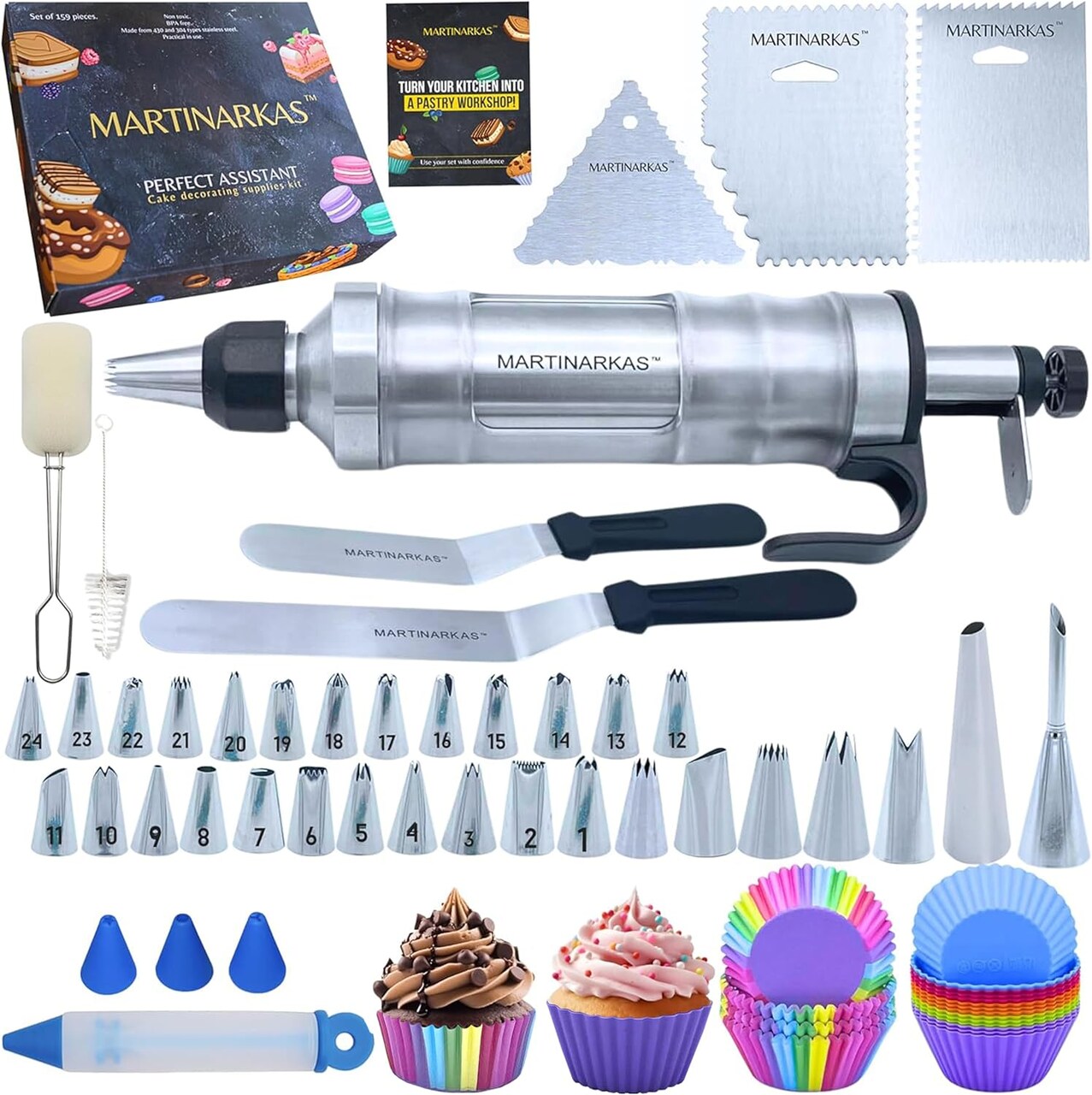 159 Baking Supplies, Icing Gun with 30 Piping Tips, Frosting Piping Kit for Beginners